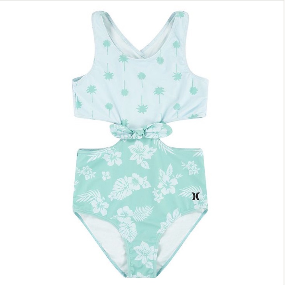 Hurley Girls Mint Green Floral One-Piece Swimsuit